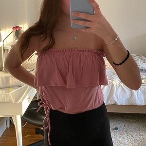 NYT Pink Cinched Tube Top With Ruffle
